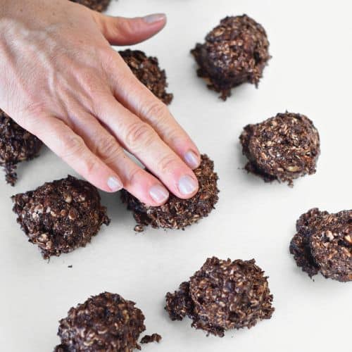 Flattening Healthy No-Bake Oatmeal Cookies.