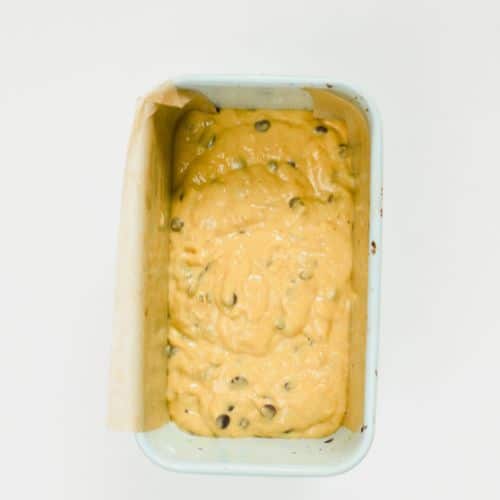 Chickpea Flour Banana Bread batter in the pan,.