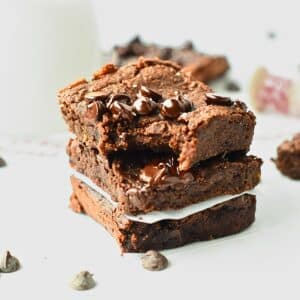 Chickpea Brownies stacked on a table