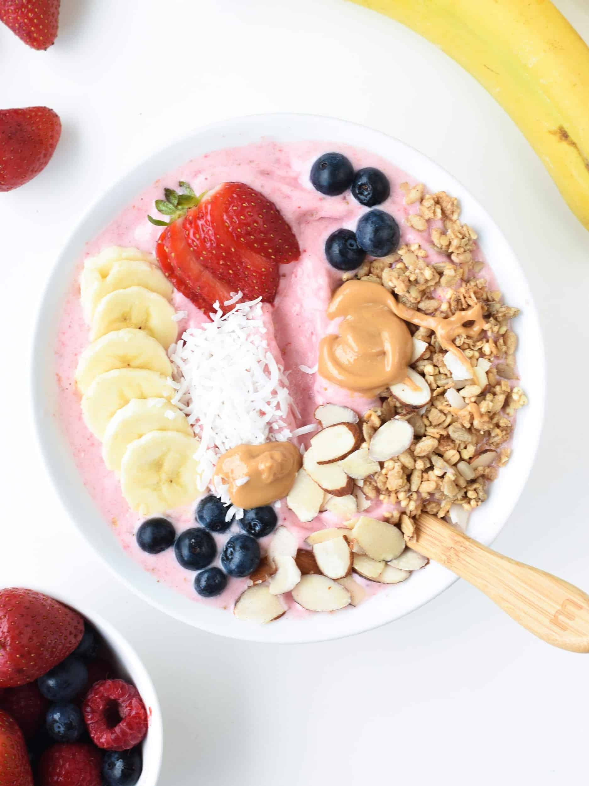 Vegan Strawberry Banana Smoothie Bowl - The Conscious Plant Kitchen