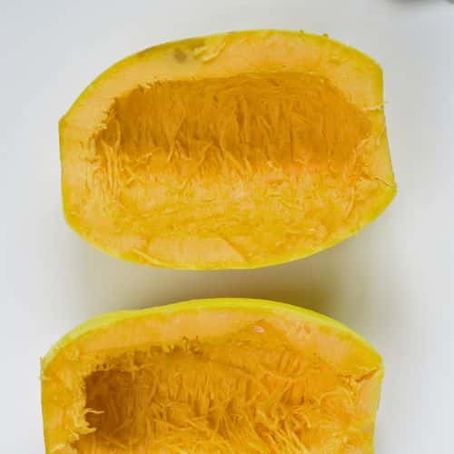 Spaghetti squash cut in half.