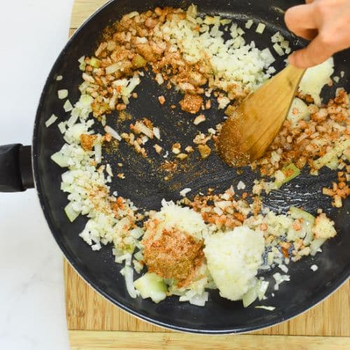 Cooking onions for the Lentil Taco Meat