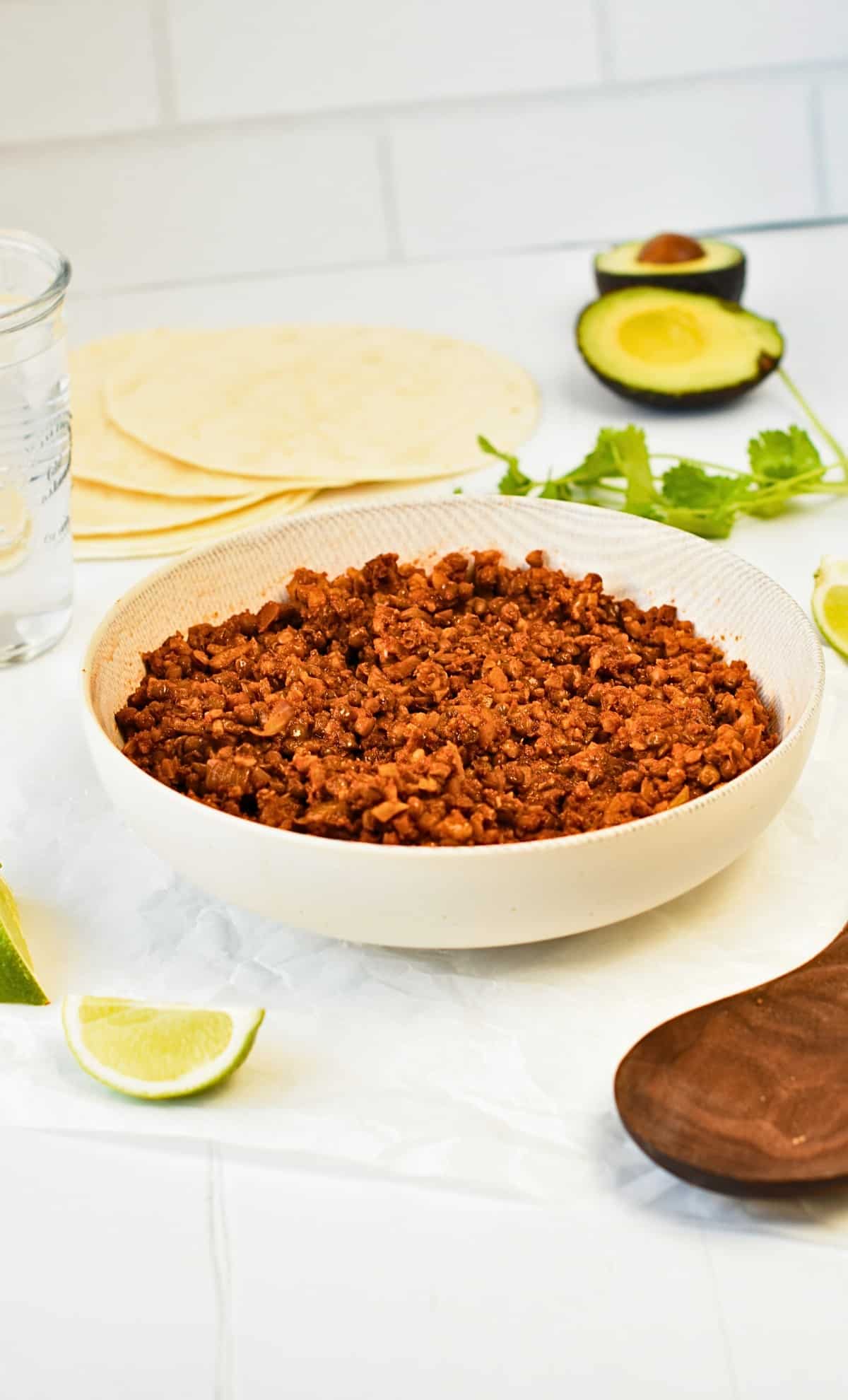 Lentil Taco Meat in a bowl.