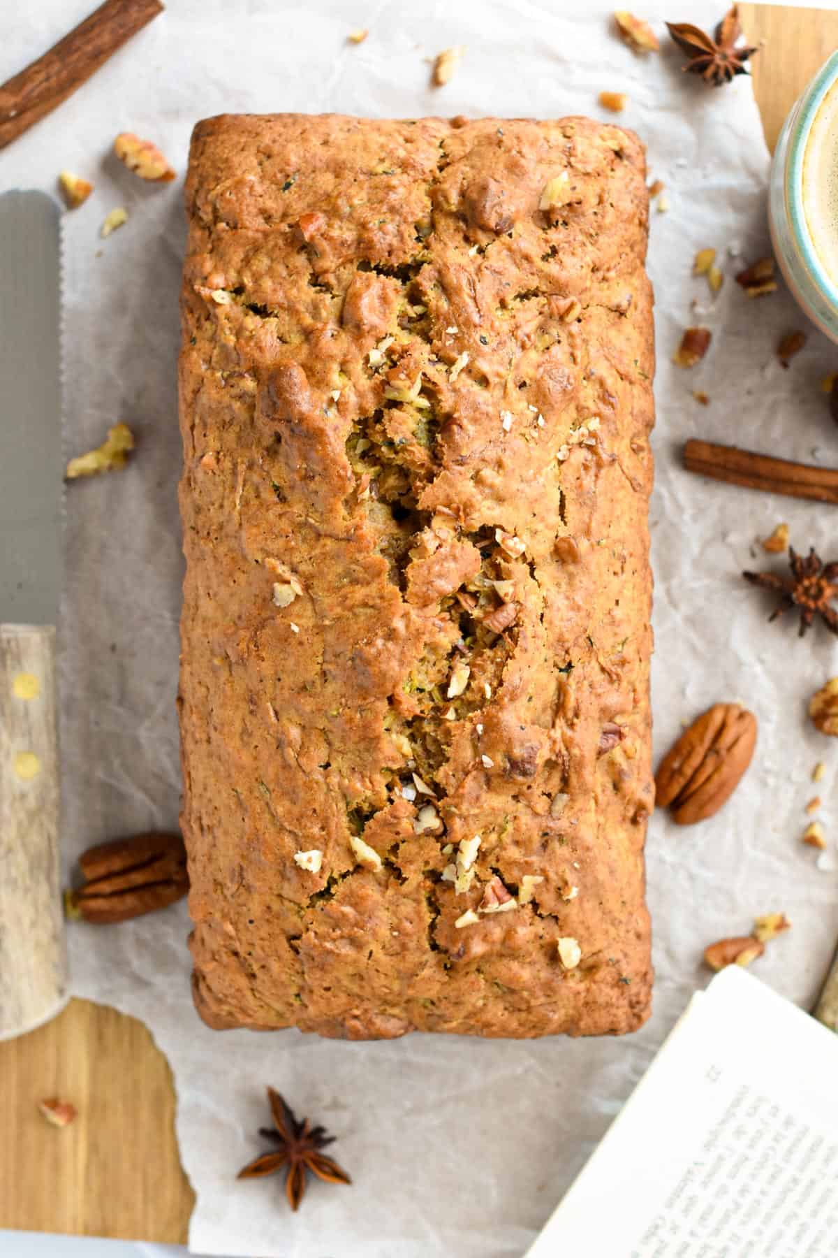 Vegan Zucchini Bread unsliced from the top.