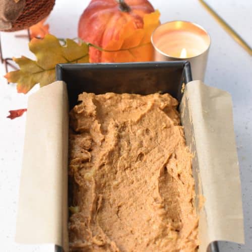 Pumpkin Banana Bread batter in a pan.