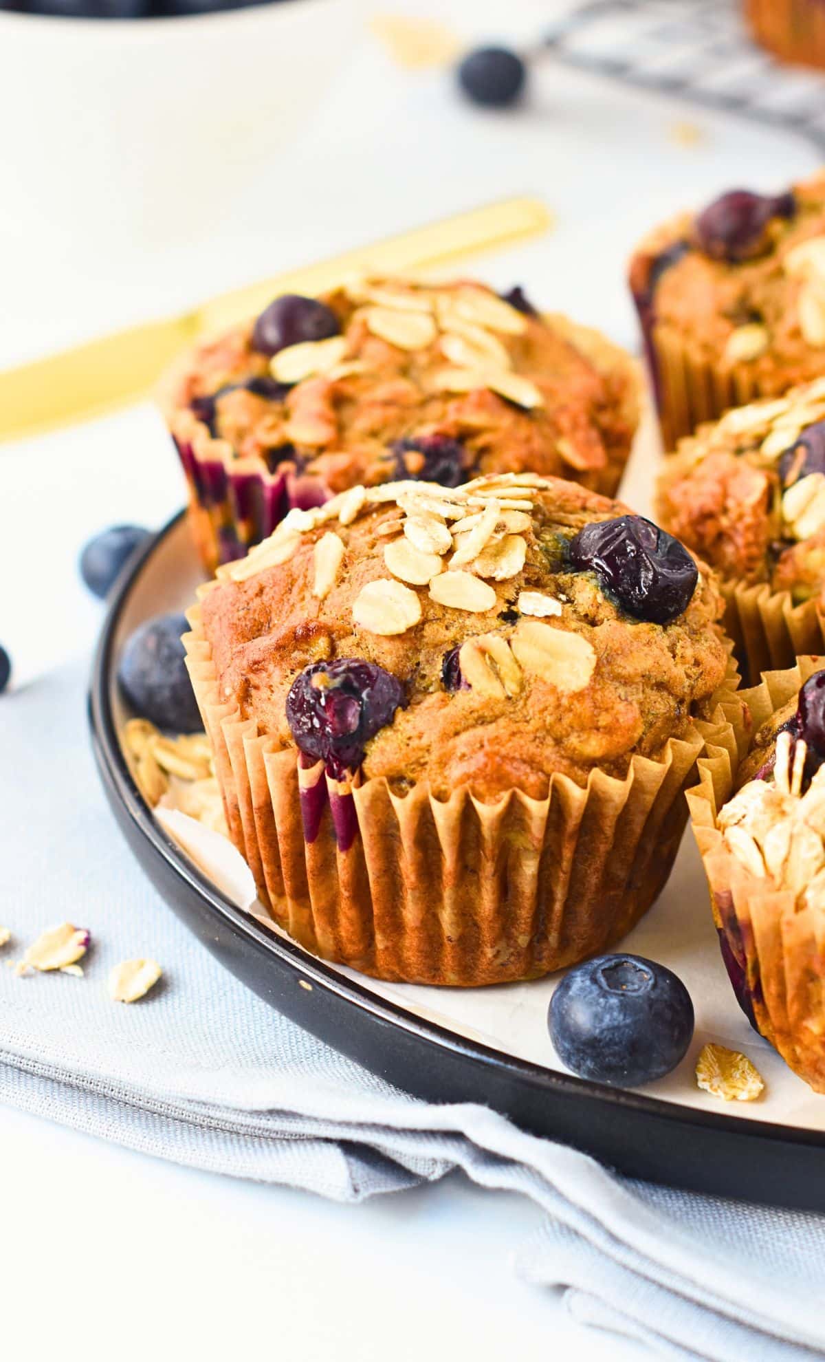 Vegan Banana Blueberry Muffins on a plate