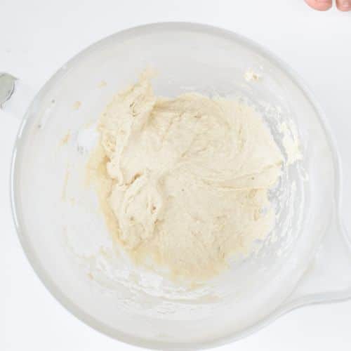 Vegan Naan Bread dough in a mixing bowl.