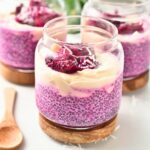 Dragon Fruit Chia Pudding in 3 jars