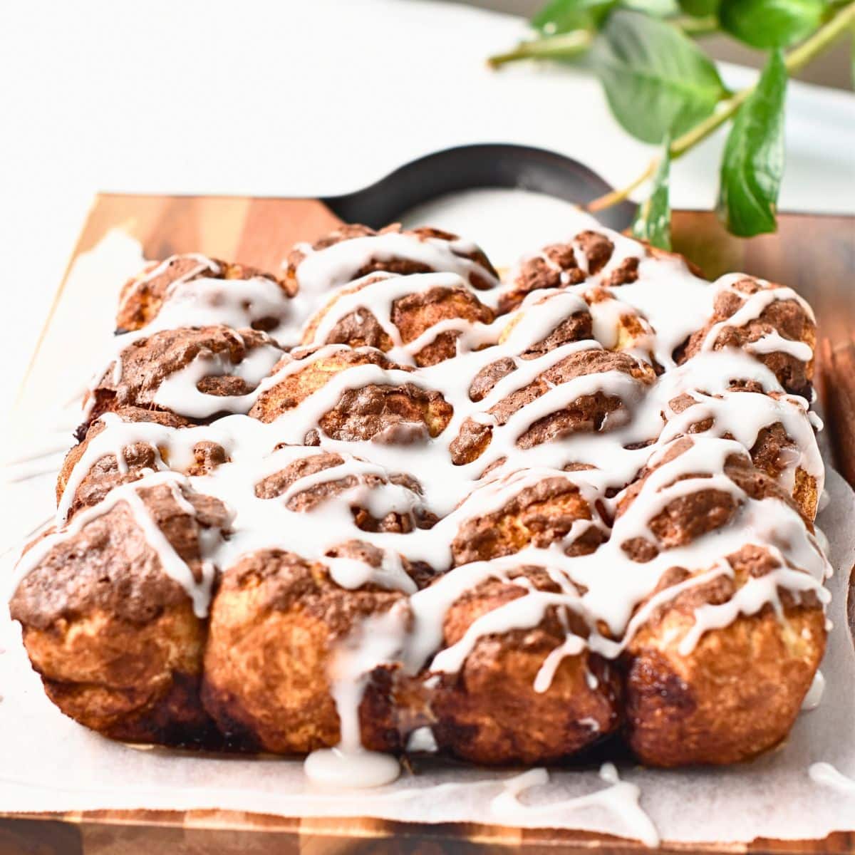 Monkey Bread Casserole on a wooden board.