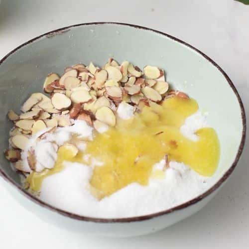 Almond Croissant topping ingredients in a bowl.