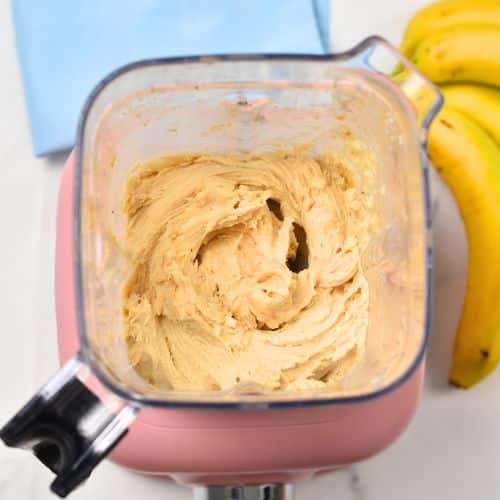 Blended Banana Peanut Butter Ice Cream in a blender.