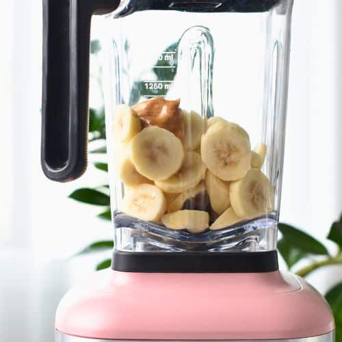 Banana Peanut Butter Ice Cream ingredients in a blender