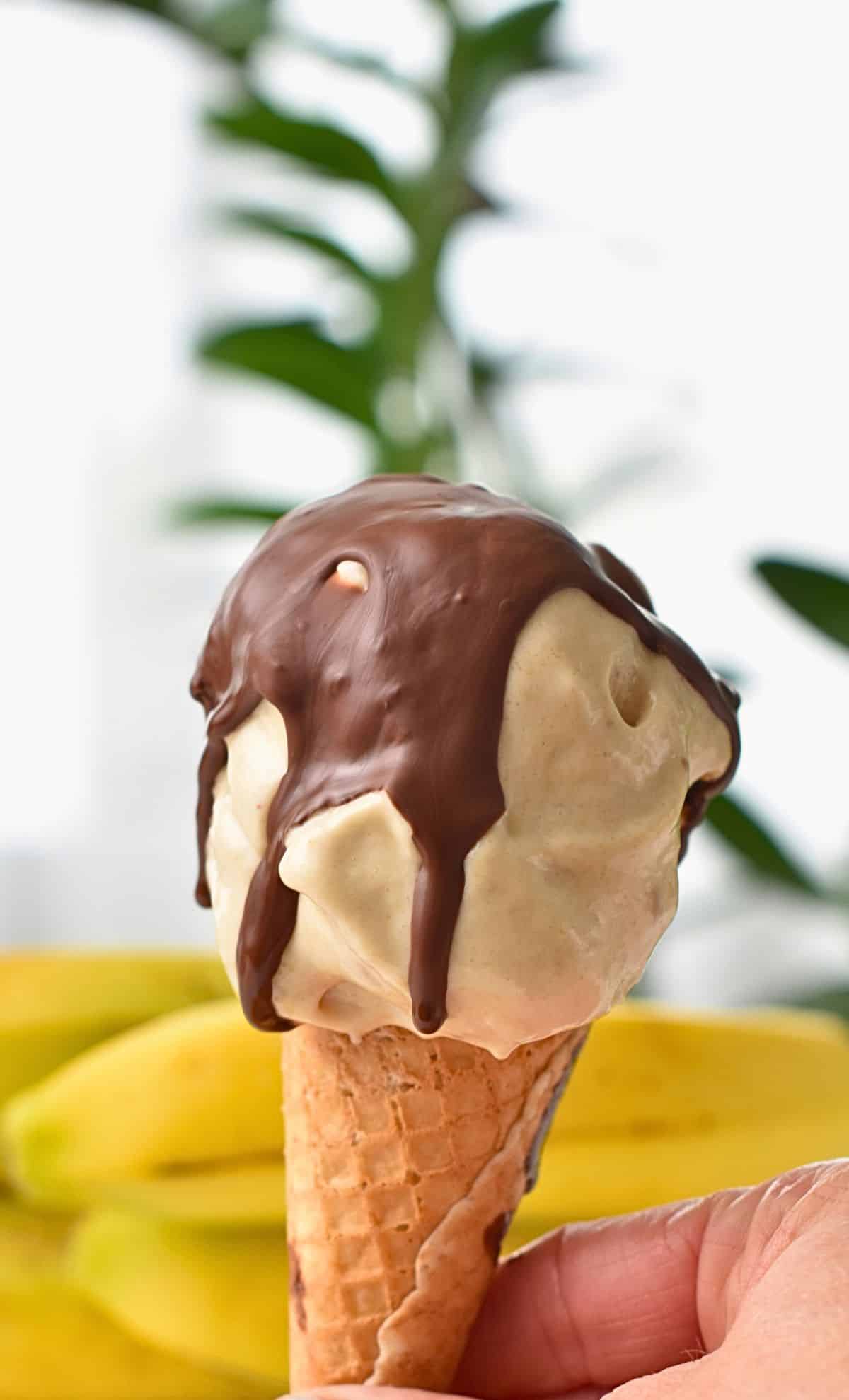 Magic Chocolate Shell on banana peanut butter ice cream.