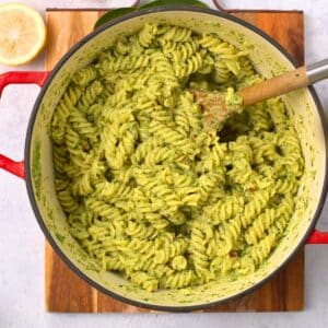 Green Pasta Sauce in a large pan..