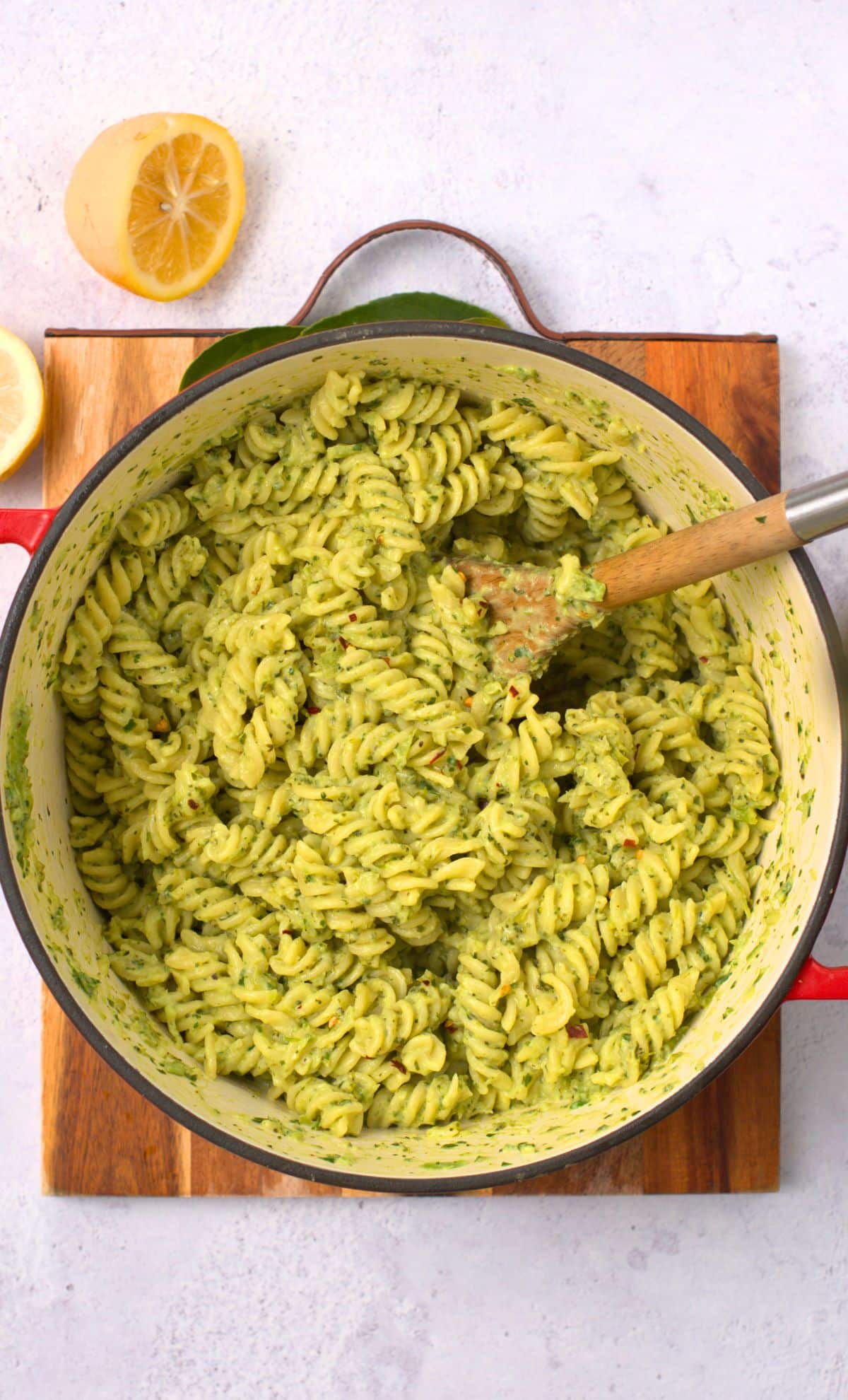 Green Pasta Sauce in a large pan..