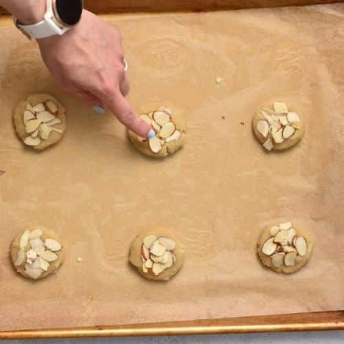 Adding sliced almonds to 3-Ingredient Almond Flour Cookies