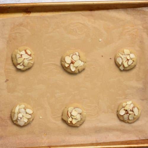 3-Ingredient Almond Flour Cookies ready to cook on a baking sheet.