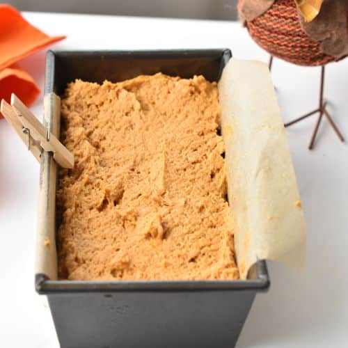 5-Ingredient Pumpkin Bread batter in a loaf pan.