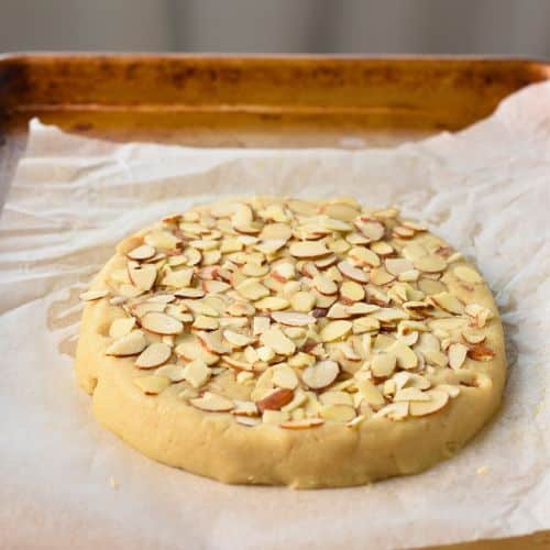 Almond Flour Scone dough with sliced almonds.