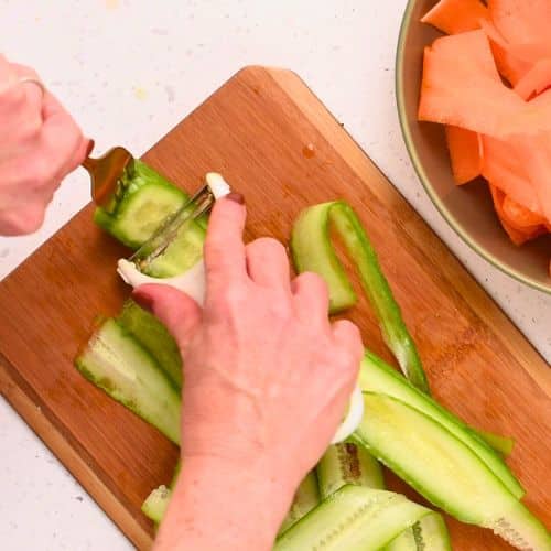 Making cucumber ribbons.