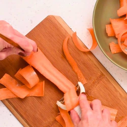 Making carrot ribbons.