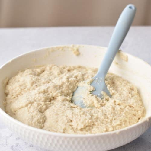 Easy Coconut Cake batter in a mixing bowl.