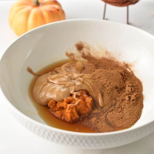 No-Bake Pumpkin Bar base ingredients in a mixing bowl.