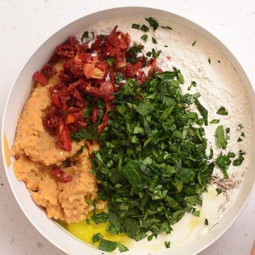 Protein Biscuits ingredients in a mixing bowl.