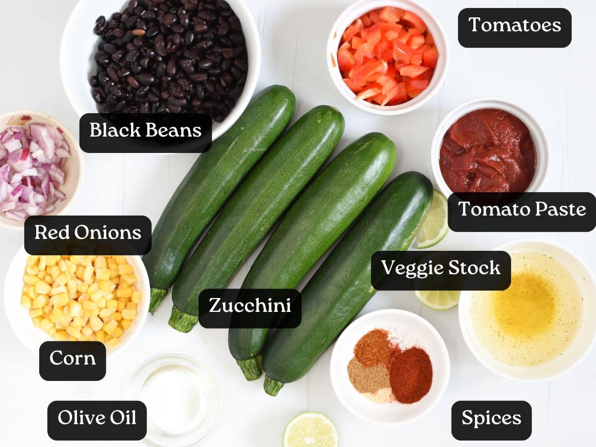 Ingredients for Vegan Stuffed Zucchini Boats