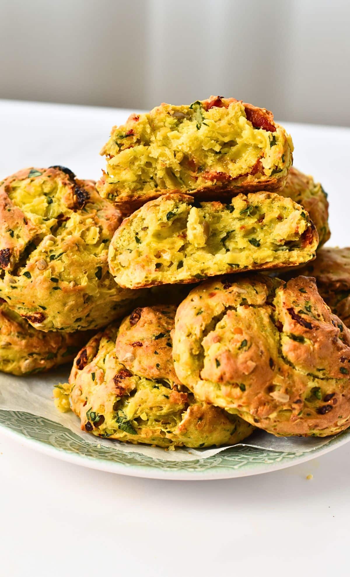 Protein Biscuits stacked on a plate.