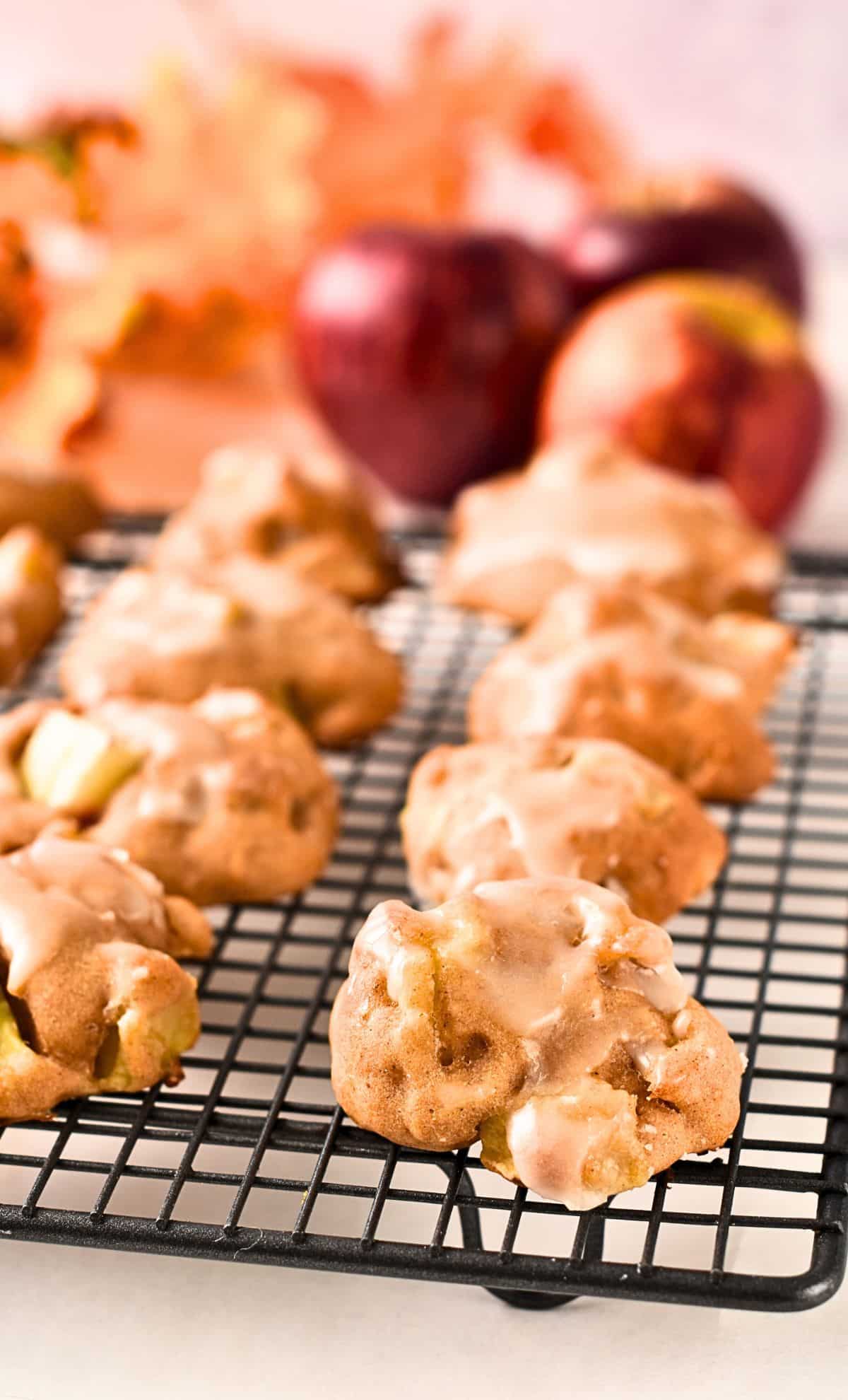 Baked Apple Fritters on a cooling rack.