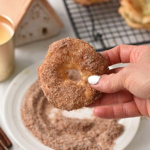 Apple Rings coated with cinnamon sugar.