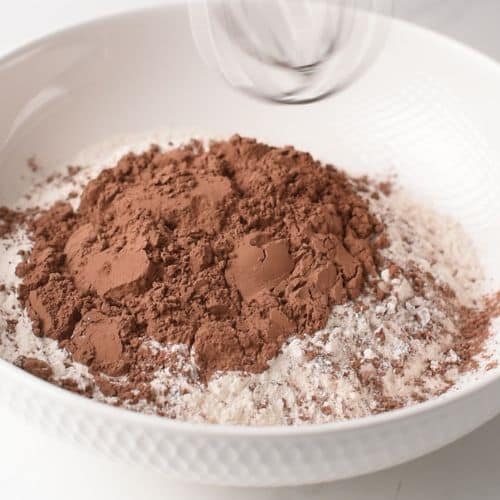 Chocolate Muffins ingredients in a mixing bowl.