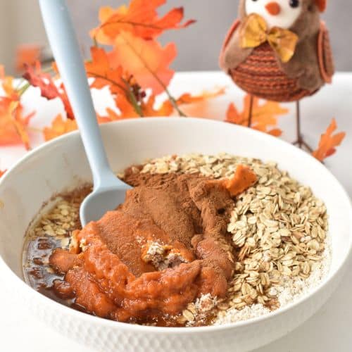 Healthy Pumpkin Oatmeal Cookie ingredients in a mixing bowl.