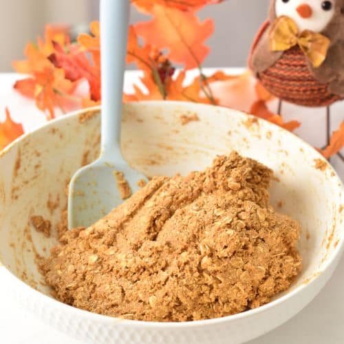 Healthy Pumpkin Oatmeal Cookie dough in a mixing bowl.