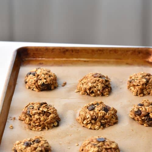 Pumpkin Breakfast Cookies on a baking sheet ready to bake.