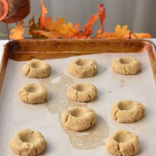 Pumpkin Pie Cookies formed on a baking sheet.