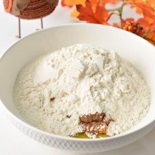 Pumpkin Scones ingredients in a mixing bowl.