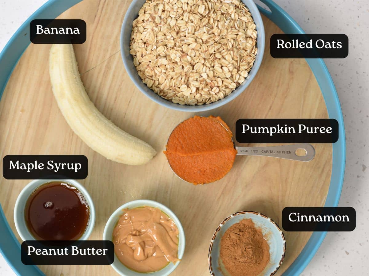 Ingredients for Pumpkin Breakfast Cookies in bowls