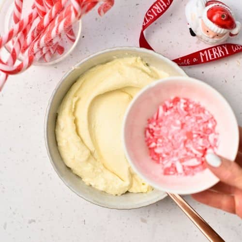 Making the peppermint frosting for the Chocolate Peppermint Cake.