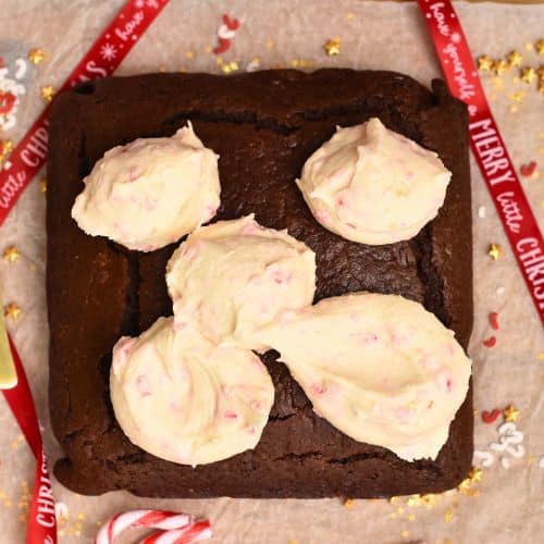 Spreading frosting on top of the Chocolate Peppermint Cake.