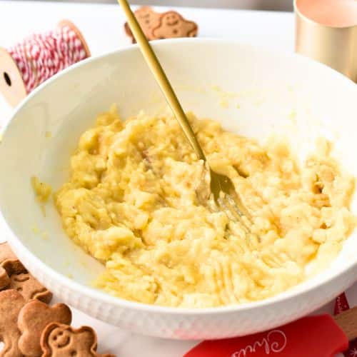 Mashed banana in a bowl.