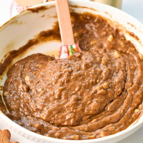 Stirred Gingerbread Banana Bread dough in a mixing bowl.