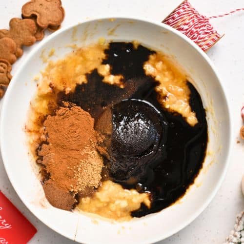 Base Gingerbread Banana Bread ingredients in a mixing bowl.