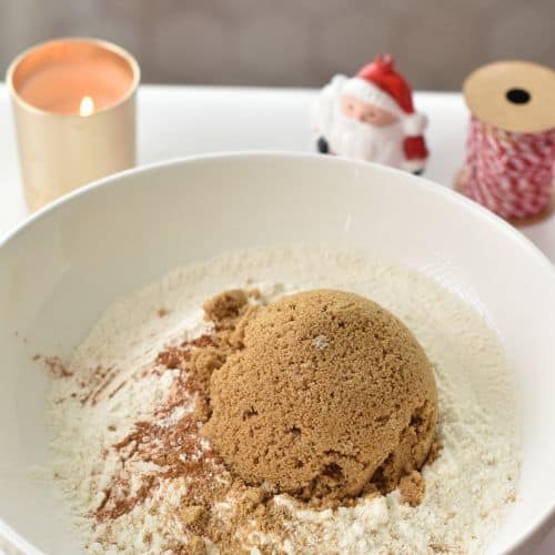 Dry Gingerbread Cupcakes in a mixing bowl.