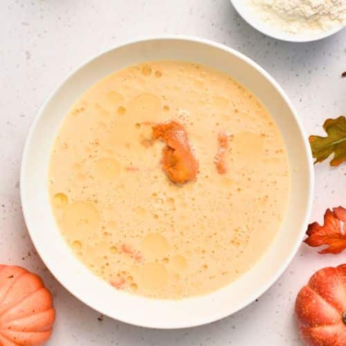 Liquid Pumpkin Crepes ingredients in a mixing bowl.