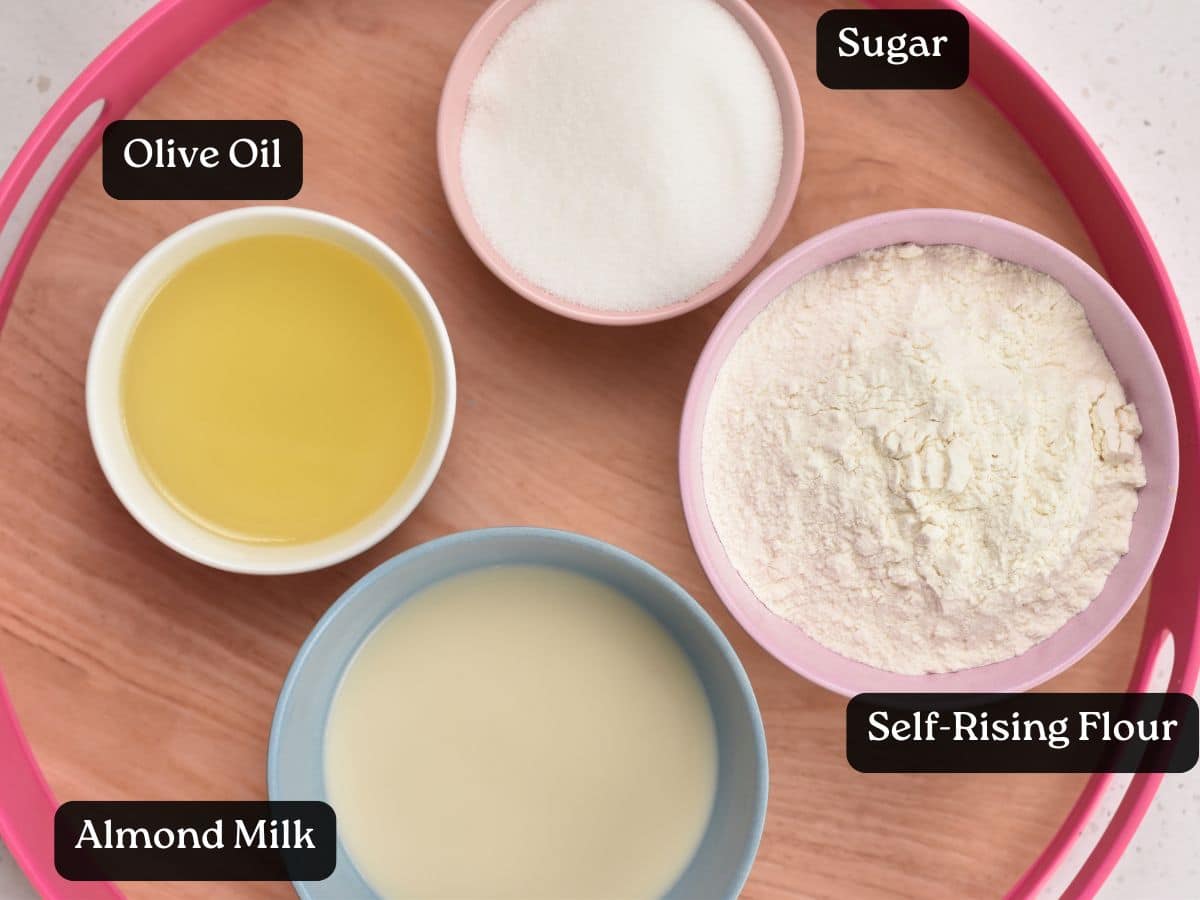 Ingredients for Easy Vanilla Muffins in bowls.