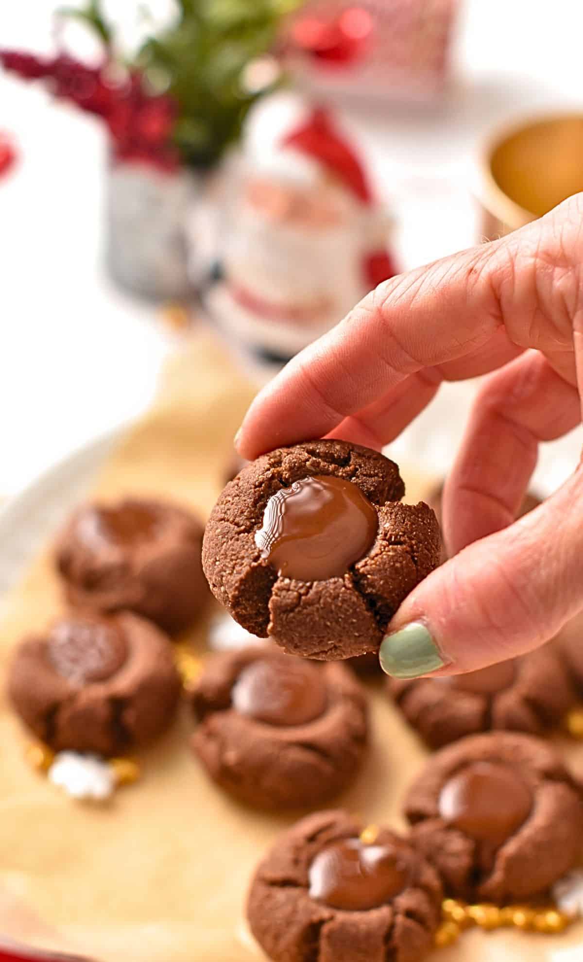 Chocolate Almond Thumbprint Cookies