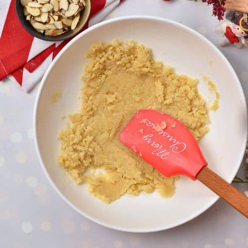 Almond Christmas Cookie dough base in a mixing bowl.