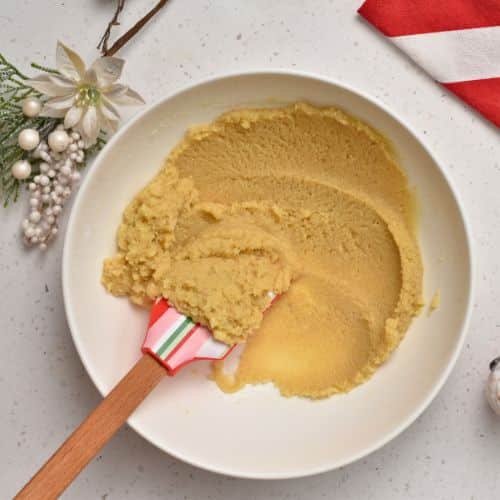 Almond Cookie batter in a mixing bowl.